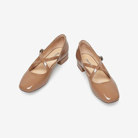 Bata玛丽珍女牛皮通勤粗跟浅口单鞋WQG30AQ3