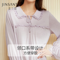 金三塔真丝睡裙桑蚕丝针织裸感睡眠优雅蕾丝睡衣女士家居服 樱花紫 M