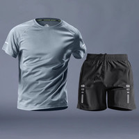 柏丝卓 衣服男士冰丝运动服套装跑步速干衣t恤短袖长裤夏季足球训练