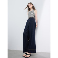 三彩【不易褪色】2025夏季休闲牛仔裤高腰直筒阔腿裤九分裤M 深海蓝 S 155/64A 155/64A