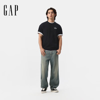 Gap 男女装夏季款纯棉印花logo圆领短袖T恤百搭上衣727472 黑色 XL (180/100A) 亚洲尺码
