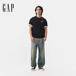 Gap 男女装夏季款纯棉印花logo圆领短袖T恤百搭上衣727472 黑色 XL (180/100A) 亚洲尺码