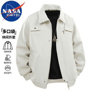 NASA MARVEL夹克男士春秋季休闲中青年百搭翻领舒适简约外套上衣 黑色 XL