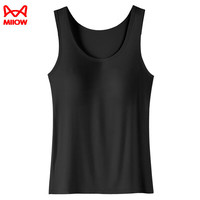 猫人（MiiOW）莫代尔吊带背心打底内衣自带胸垫一体免穿文胸睡衣女夏薄款家居服 神秘黑(背心胸垫上衣) 2XL (125-135斤)
