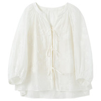 三彩2025春季宽松两件套绣花莱赛尔衬衫吊带小衫女 米白色 XL 170/92A