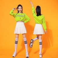 昌祥回力韩国女团啦啦队服装学生团体拉拉队爵士舞表演啦啦操演出服套装女 61511绿色上衣+6820白色裙子 XS