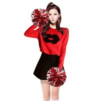昌祥回力啦啦操服装现代舞女演出服拉拉队成人女套装舞蹈服足球表演服 红色长袖上衣 XS 140-150