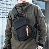 移动端、京东百亿补贴：朗斐 胸包男士斜挎包潮流单肩包时尚腰包大容量书包手机包 黑色