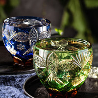 中国国家博物馆（NATIONAL MUSEUM OF CHINA）手工玻璃杯雕花杯子复古酒杯家用冷水杯礼盒古风国潮 海晏河清手工玻璃杯绿色 270ml 1只