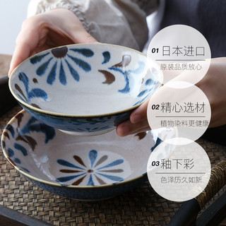 美浓烧陶瓷餐具冲绳花饭碗寿司菜盘碟子钵面汤碗