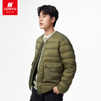 君羽羽绒服【清仓】男秋冬款700蓬白鹅绒时尚居家圆领鹅绒服SA62017 军绿 XL （155-170斤）