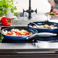 BLUE DIAMOND平底锅不粘锅煎锅陶瓷煎蛋煎饼牛排煎锅具家用燃气灶电磁炉适用 (无盖)米白色 26cm