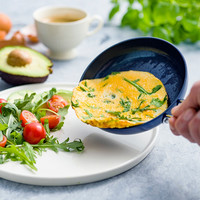 BLUE DIAMOND平底锅不粘锅煎锅陶瓷煎蛋煎饼牛排煎锅具家用燃气灶电磁炉适用 (配盖）蓝色 28cm