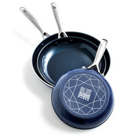 BLUE DIAMOND平底锅不粘锅煎锅陶瓷煎蛋煎饼牛排煎锅具家用燃气灶电磁炉适用 (无盖)蓝色 30cm