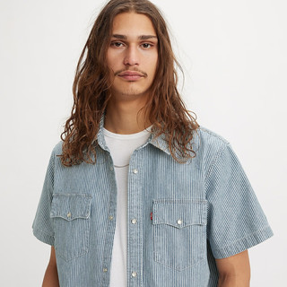 Levi's【商场同款】李维斯男士美式休闲条纹牛仔短袖衬衫A5722