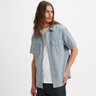 Levi's 李维斯 男士美式休闲条纹牛仔短袖衬衫A5722 蓝白条纹