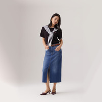 Levi's李维斯夏季女士直筒开衩显高显瘦优雅美式休闲蓝色牛仔半裙 蓝色 2XL (29)