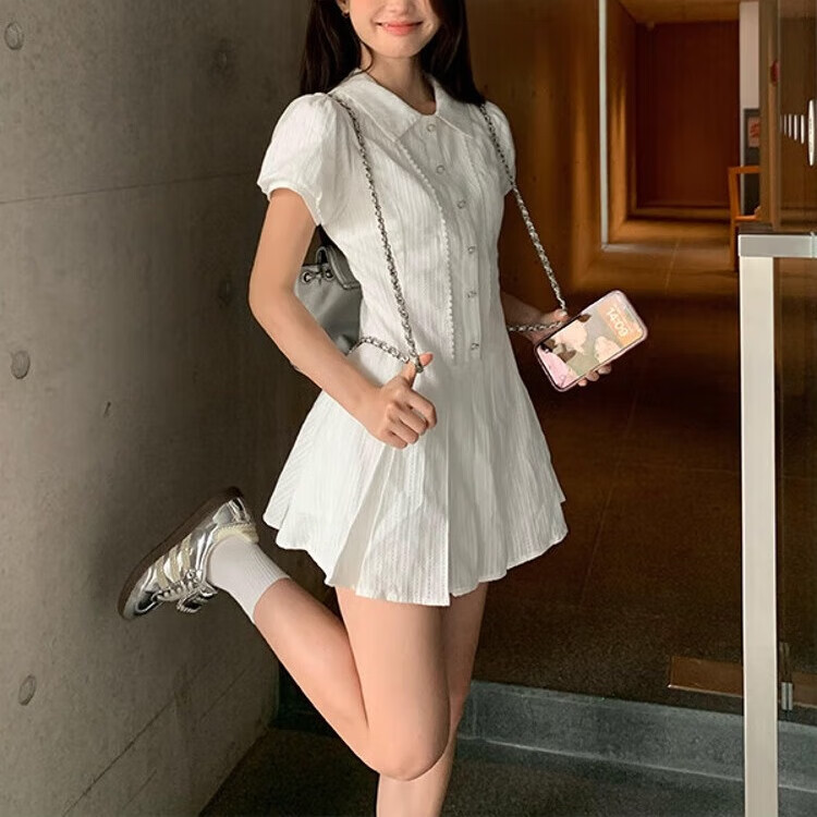 麓格立学院风衬衫连衣裙女气质收腰小个子甜美辣妹新款短裙a字裙 （配裤）