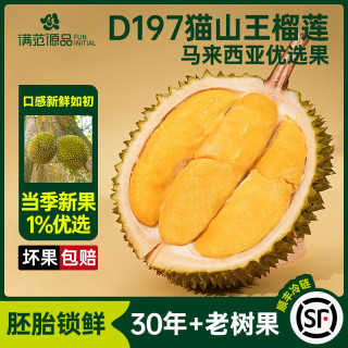 满范源 猫山王榴莲d197马来西亚液氮冷冻树熟新鲜整果礼盒送 3.0-3.4斤保3房