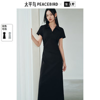 太平鸟女装连衣裙POO领长款A字收腰春短袖裙休闲长裙女
