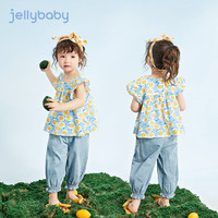 JELLYBABY女童套装童装甜美清新套装夏季儿童女童婴幼短袖套装休闲衣服 蓝色 90
