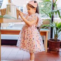 HAPPYOLOGY 小童中童春夏装公主连衣裙女童飞袖网纱方领波点洛丽塔裙网纱裙