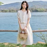 2025年夏季法式小香风短袖长裙套装女气质显瘦高级感两件套