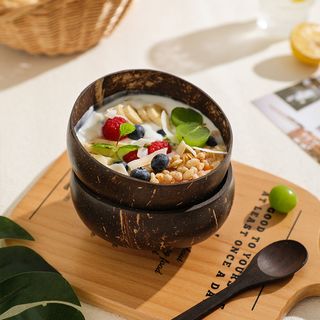 舍里创意酸奶碗带勺木头甜品水果沙拉家用早餐燕麦片天然椰子壳碗