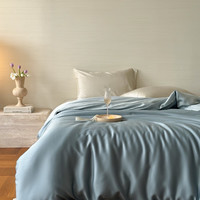 流川枫60支莱赛尔天丝床单四件套双拼纯色天丝单被套天然植物纤维套件 灰蓝色-冰川灰 HS 单被套 200cm*230cm