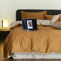 流川枫60支莱赛尔天丝床单四件套双拼纯色天丝单被套天然植物纤维套件 敦煌色-曙光银 HS 单被套 220cm*240cm