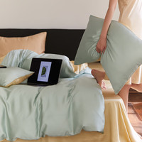 流川枫60支莱赛尔天丝床单四件套双拼纯色天丝单被套天然植物纤维套件 浅艾绿-香槟金 HS 单被套 200cm*230cm