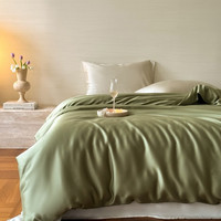 流川枫60支莱赛尔天丝床单四件套双拼纯色天丝单被套天然植物纤维套件 欧芹绿 HS 单被套 150cm*200cm 120*230cm单床单 XC-花园好友