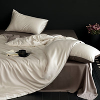 流川枫60支莱赛尔天丝床单四件套双拼纯色天丝单被套天然植物纤维套件 乳蛋白-冷岩灰 HS 单被套 220cm*240cm