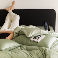 流川枫60支莱赛尔天丝床单四件套双拼纯色天丝单被套天然植物纤维套件 香奈儿绿-嫩叶绿 HS 1.8m床单套件(被套 200cm*230cm )