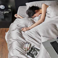 流川枫60支莱赛尔天丝床单四件套双拼纯色天丝单被套天然植物纤维套件 岩石灰 HS 单被套 150cm*200cm 120*230cm单床单 XC-清晨美式