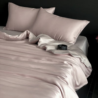 流川枫60支莱赛尔天丝床单四件套双拼纯色天丝单被套天然植物纤维套件 夜影凝香-霜华银 HS 2.0m床单套件(被套 220cm*240cm )