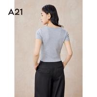 A21女装短袖t恤女夏季纯欲风设计感小个子纽扣内搭上衣 黑色 L