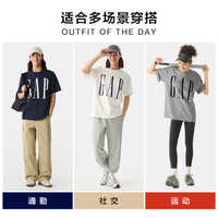 Gap 男女装早秋纯棉印花logo圆领短袖T恤725624 海军蓝 胶印logo 3XL (185