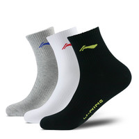 李宁 LI-NING袜子运动袜中筒篮球棉袜男加厚女羽毛球袜毛巾底夏季跑步白色