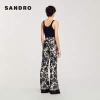 SANDRO2025春夏女装法式优雅黑白植物印花微喇长裤SFPPA01624 A265/黑白色 L