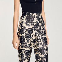 SANDRO2025春夏女装法式优雅黑白植物印花微喇长裤SFPPA01624 A265/黑白色 XL