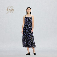 鄂尔多斯1980休闲不规则压褶女度假风吊带连衣裙25春夏   175/96B
