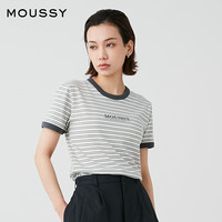 moussy 女装新品休闲LOGO刺绣多色纯棉短袖T恤028HSZ90-0621