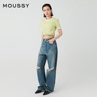 moussy 女装休闲LOGO刺绣多色纯棉短袖T恤028HSZ90-0621 040酸橙色 均码
