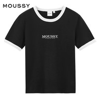 moussy 女装休闲LOGO刺绣多色纯棉短袖T恤028HSZ90-0621 020黑色 均码