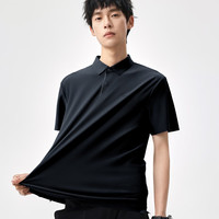 布衣传说凉感防晒男士POLO衫夏季UPF100+无痕压胶轻薄男式短袖T恤衫 黑上青 L