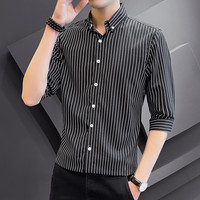 皮尔卡丹条纹短袖衬衫男2025夏季免烫衬衣商务休闲半袖上衣服男装
