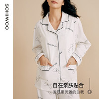 sohiwoo月子服春夏款产后纯棉睡衣四季款产妇哺乳家居服套装 225G 四季款（蝴蝶结印花套装） L