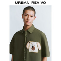 UR2025夏季男装时尚休闲创意图案短袖开襟衬衫UMY250021 深棕绿 S