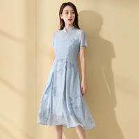 【100%桑蚕丝】女春夏国风钉珠烫钻前流苏真丝连衣裙